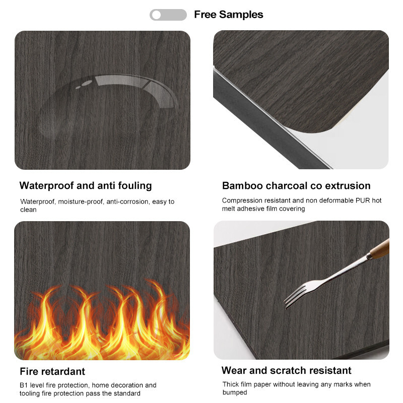 Panneau mural de bois en PVC à grains de 5 mm en bambou flexible en charbon de bois